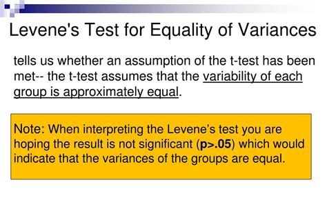 levene's test of equality variances